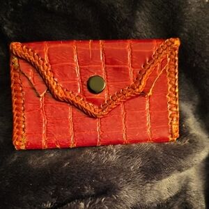 United Carr Vintage Red Leather Crocodile Pattern Card Or Coin Wallet